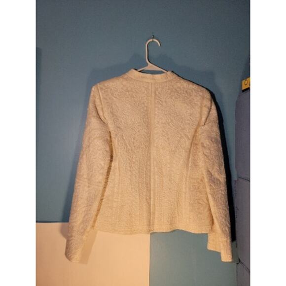 Linda Allard Ellen Tracy White Linen Embroidered Womens Blazer Jacket Size 8 - Picture 7 of 10